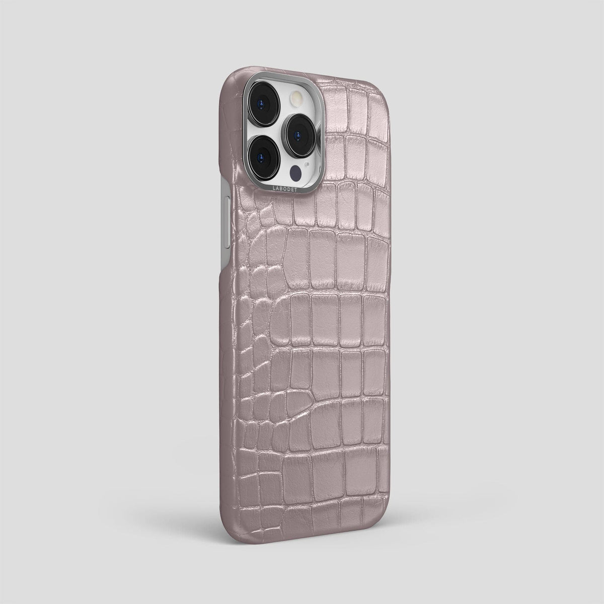 Pearlized-Pink iPhone 15 Pro Max Classic Case Alligator with Steel Metal -2 | Pearlized-Pink-Steel