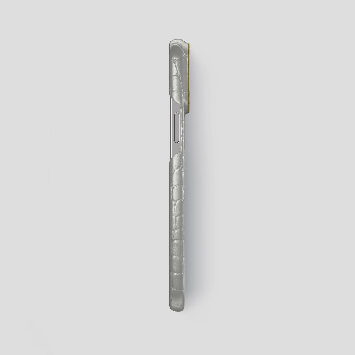 Pearlized-White iPhone 15 Pro Max Classic Case Alligator with Gold Metal -3 | Pearlized-White-Gold