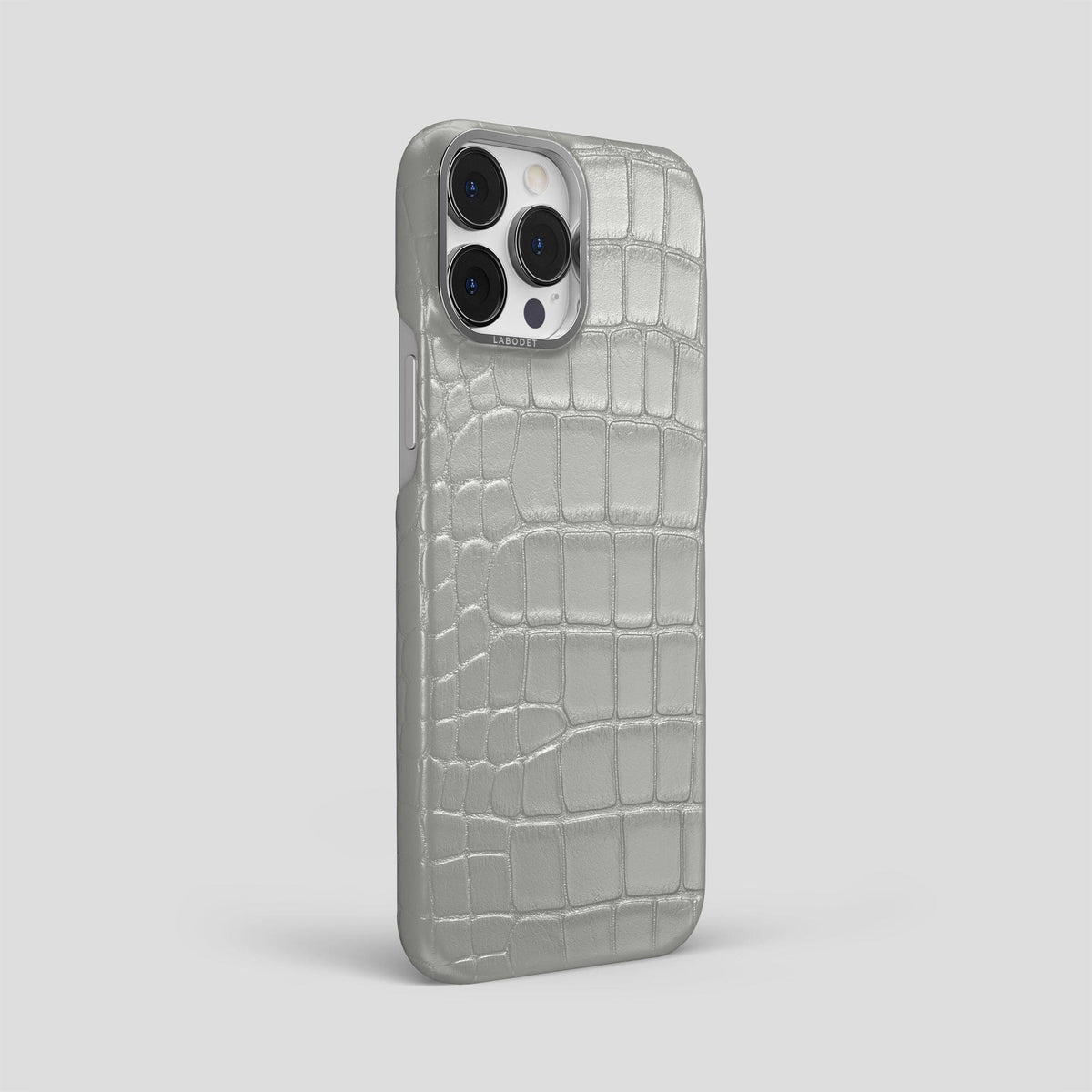 Pearlized-White iPhone 15 Pro Max Classic Case Alligator with Steel Metal -2 | Pearlized-White-Steel
