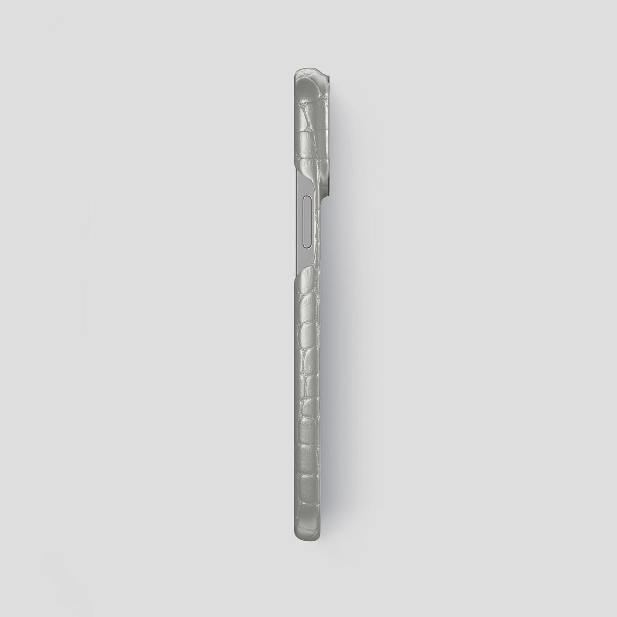 Pearlized-White iPhone 15 Pro Max Classic Case Alligator with Steel Metal -3 | Pearlized-White-Steel