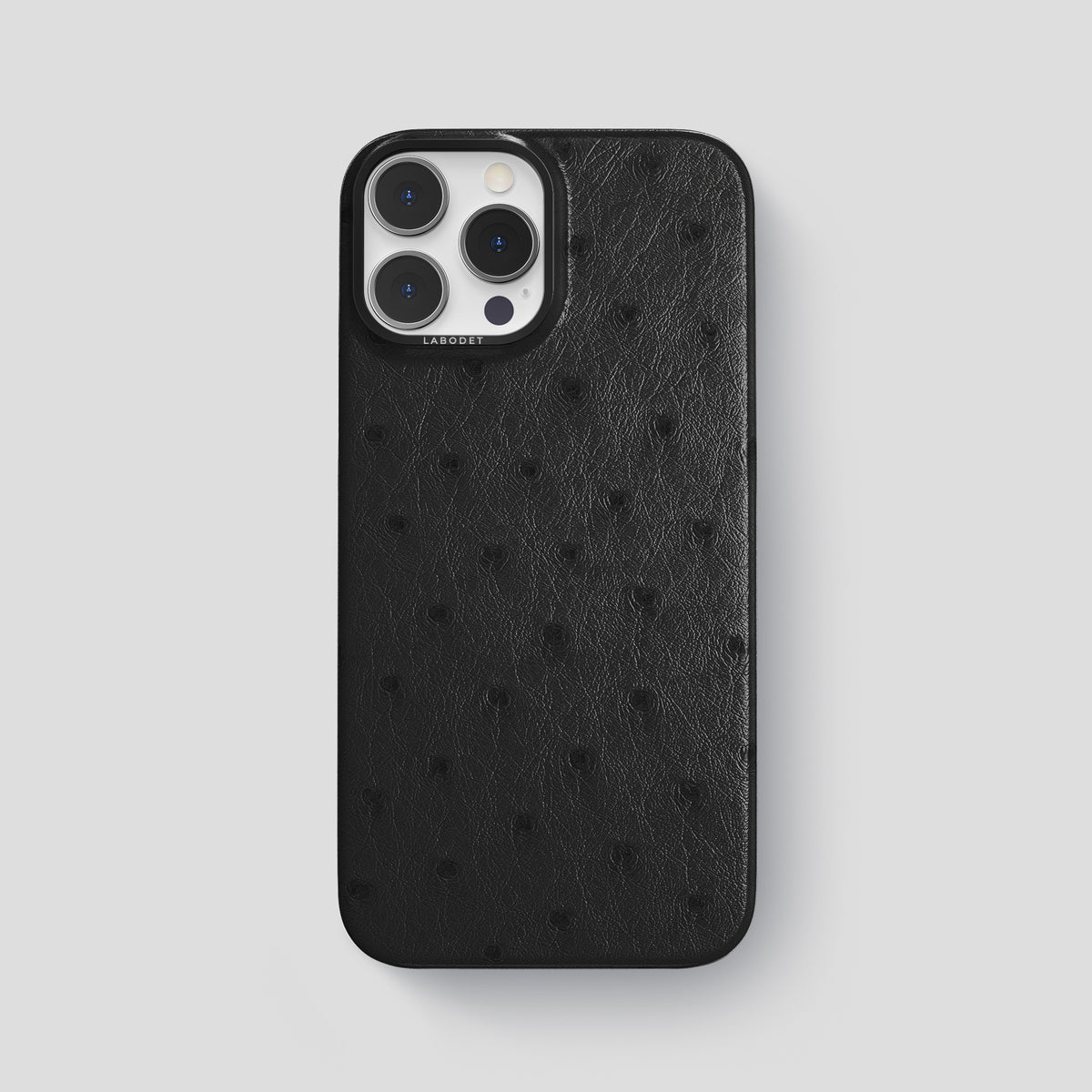Black iPhone 15 Pro Max Classic Case Ostrich with Black Metal -1 | Black-Black