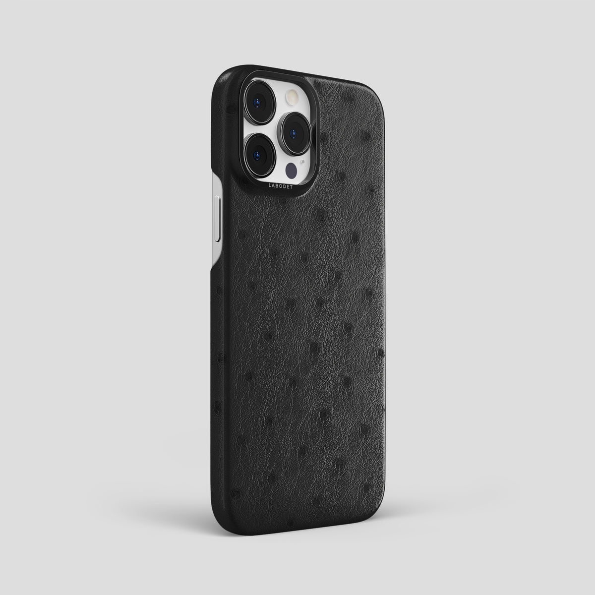 Black iPhone 15 Pro Max Classic Case Ostrich with Black Metal -2 | Black-Black