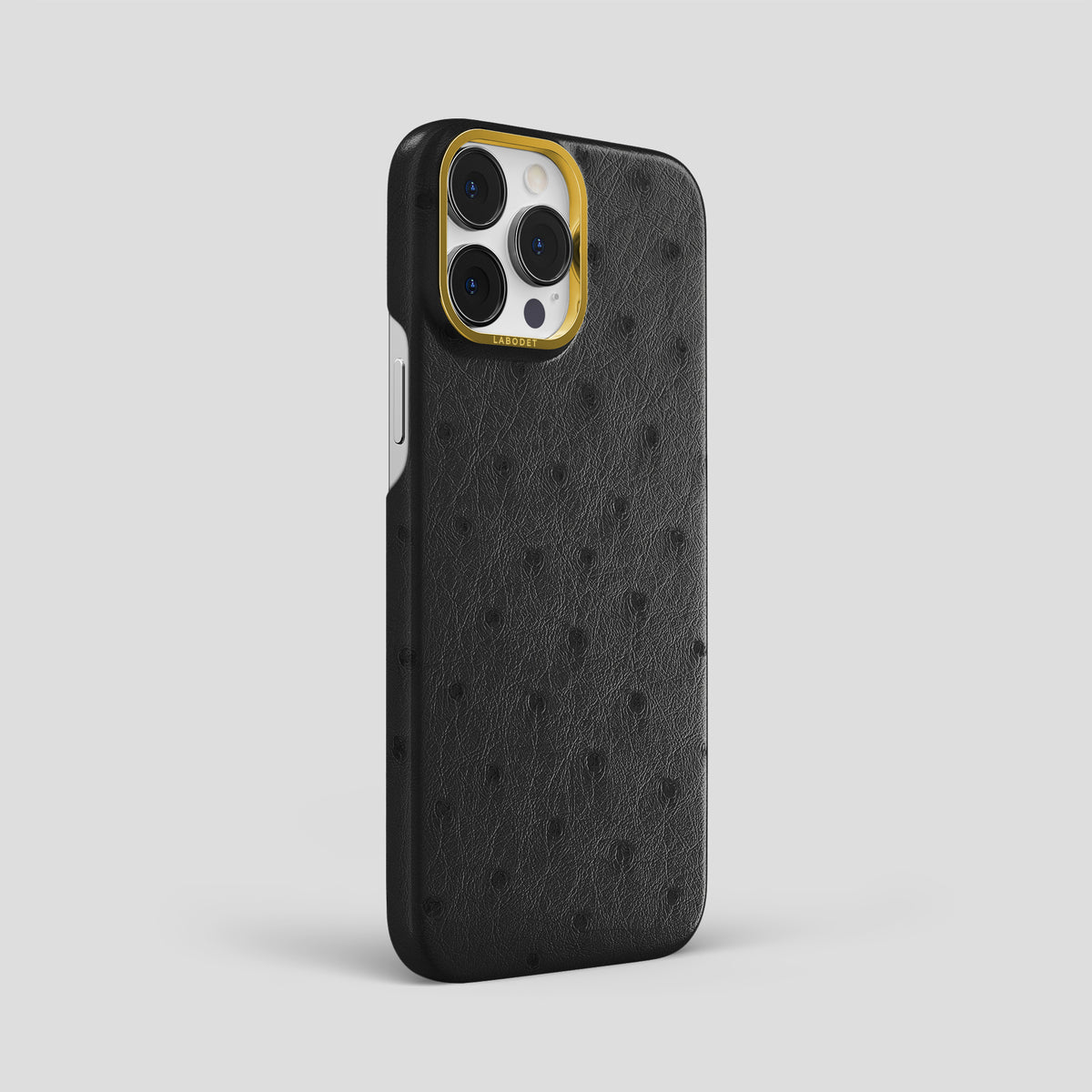 Black iPhone 15 Pro Max Classic Case Ostrich with Gold Metal -2 | Black-Gold
