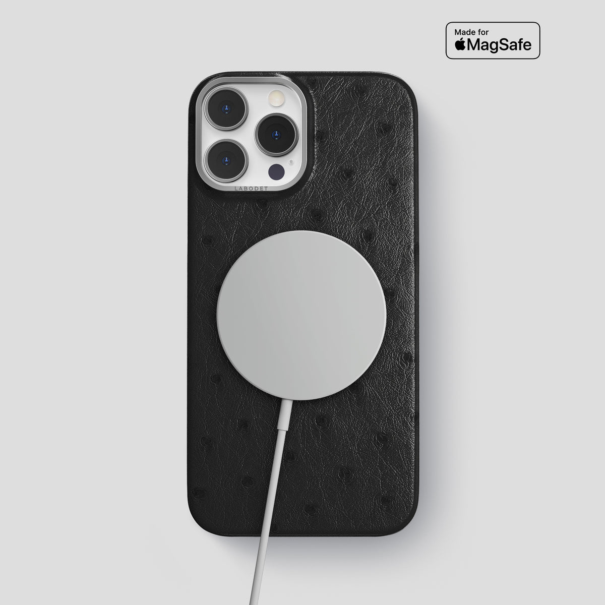 Black iPhone 15 Pro Max Classic Case Ostrich with Steel Metal -4 | Black-Steel