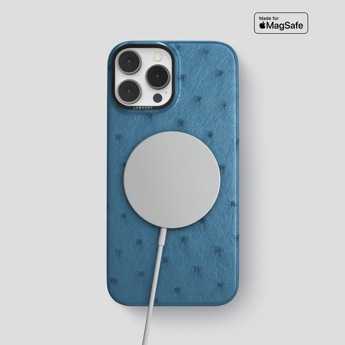 Blue-Jeans iPhone 15 Pro Max Classic Case Ostrich with Black Metal -4 | Blue-Jeans-Black