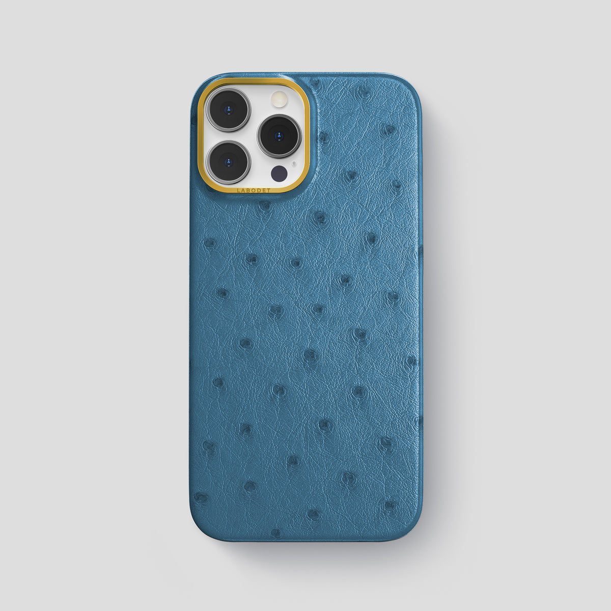Blue-Jeans iPhone 15 Pro Max Classic Case Ostrich with Gold Metal -1 | Blue-Jeans-Gold