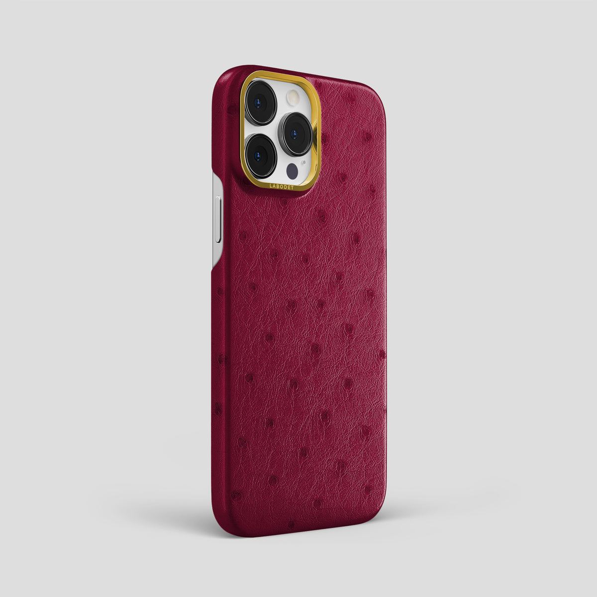 Bordeaux iPhone 15 Pro Max Classic Case Ostrich with Gold Metal -2 | Bordeaux-Gold