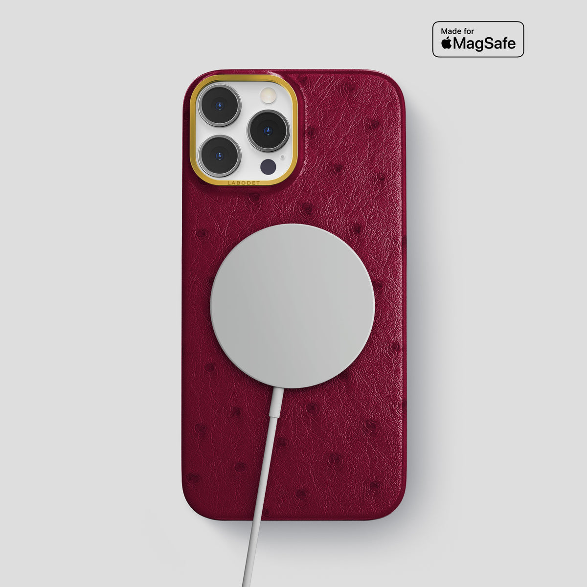 Bordeaux iPhone 15 Pro Max Classic Case Ostrich with Gold Metal -4 | Bordeaux-Gold