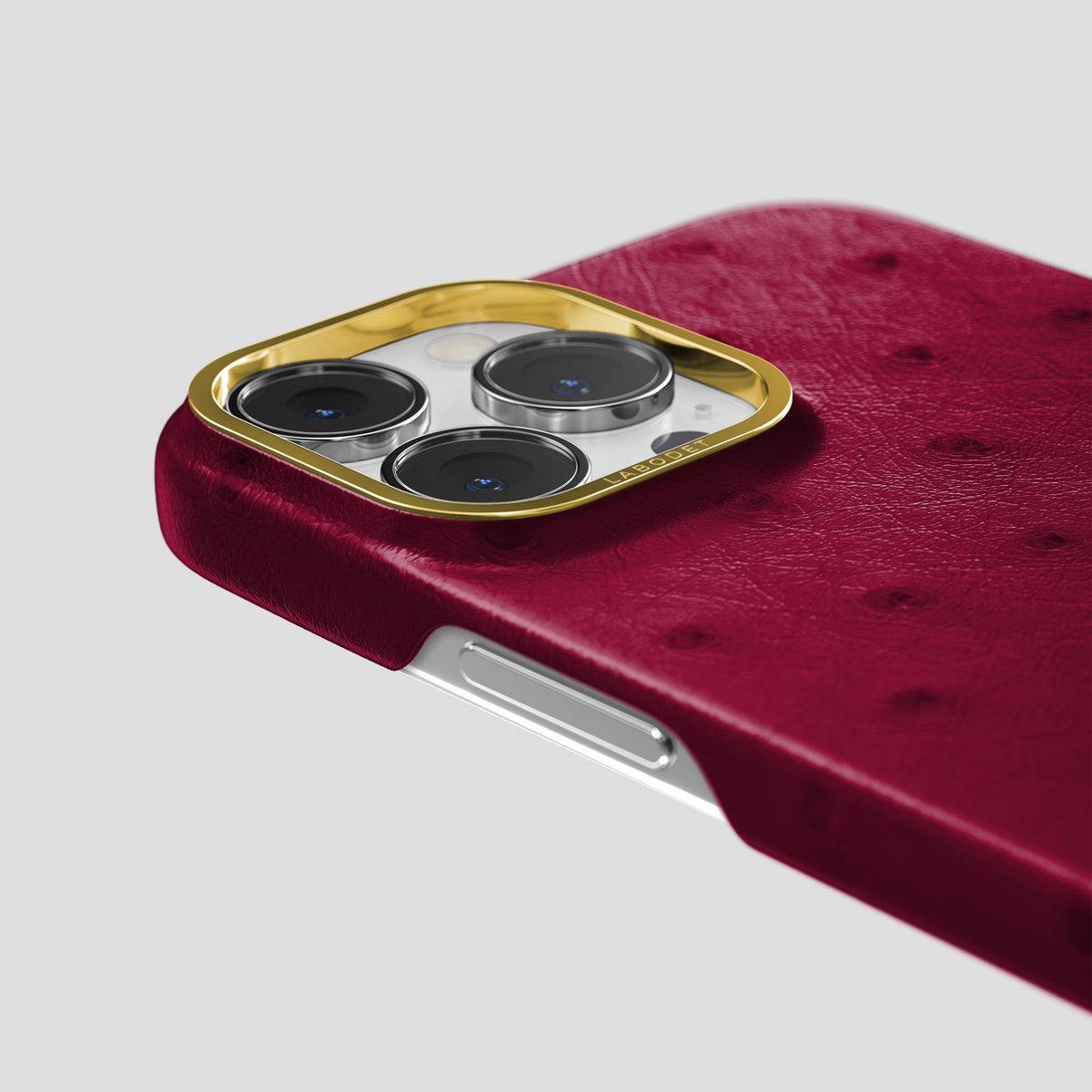 Bordeaux iPhone 15 Pro Max Classic Case Ostrich with Gold Metal -5 | Bordeaux-Gold