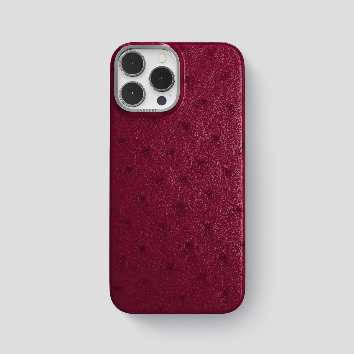 Bordeaux iPhone 15 Pro Max Classic Case Ostrich with Steel Metal -1 | Bordeaux-Steel
