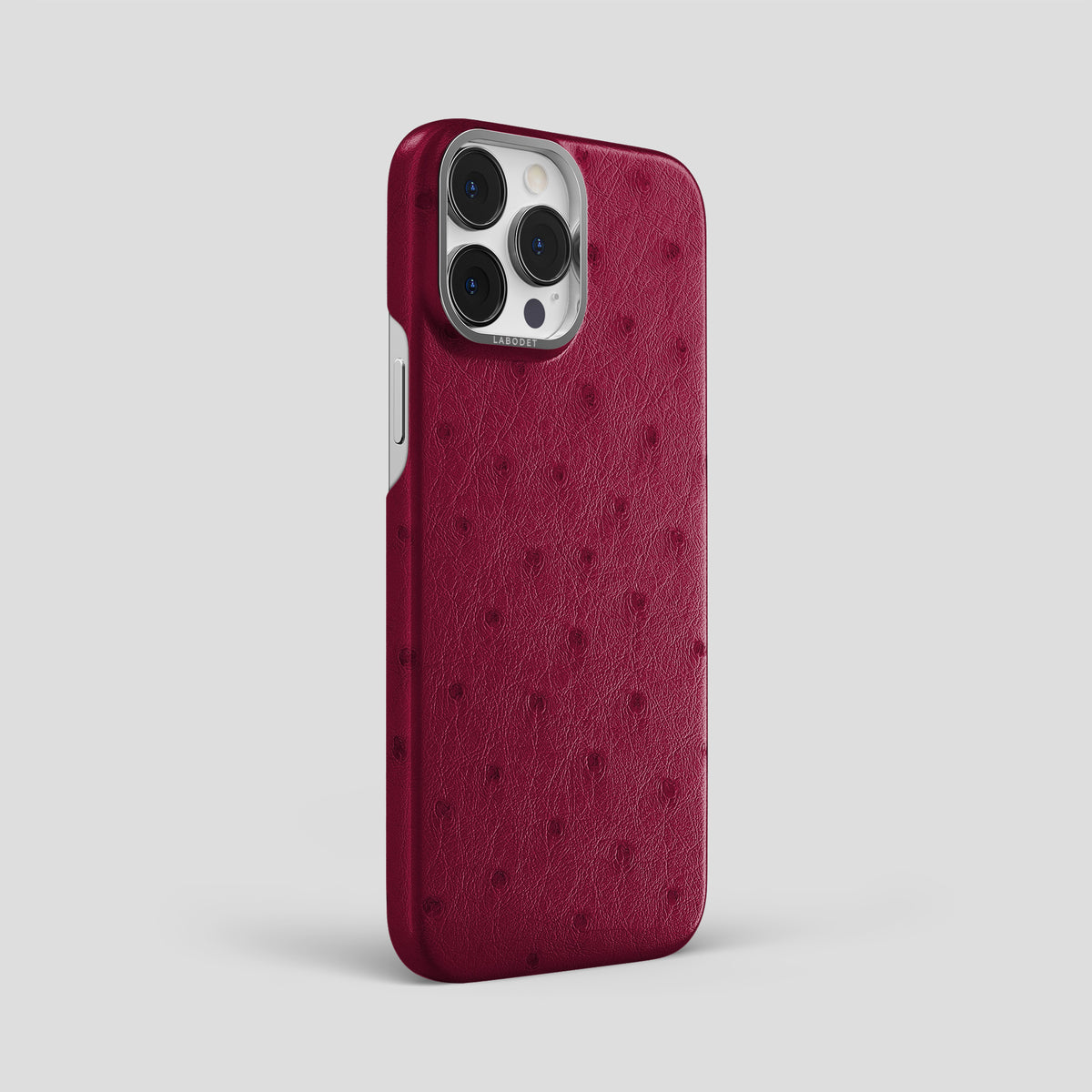 Bordeaux iPhone 15 Pro Max Classic Case Ostrich with Steel Metal -2 | Bordeaux-Steel