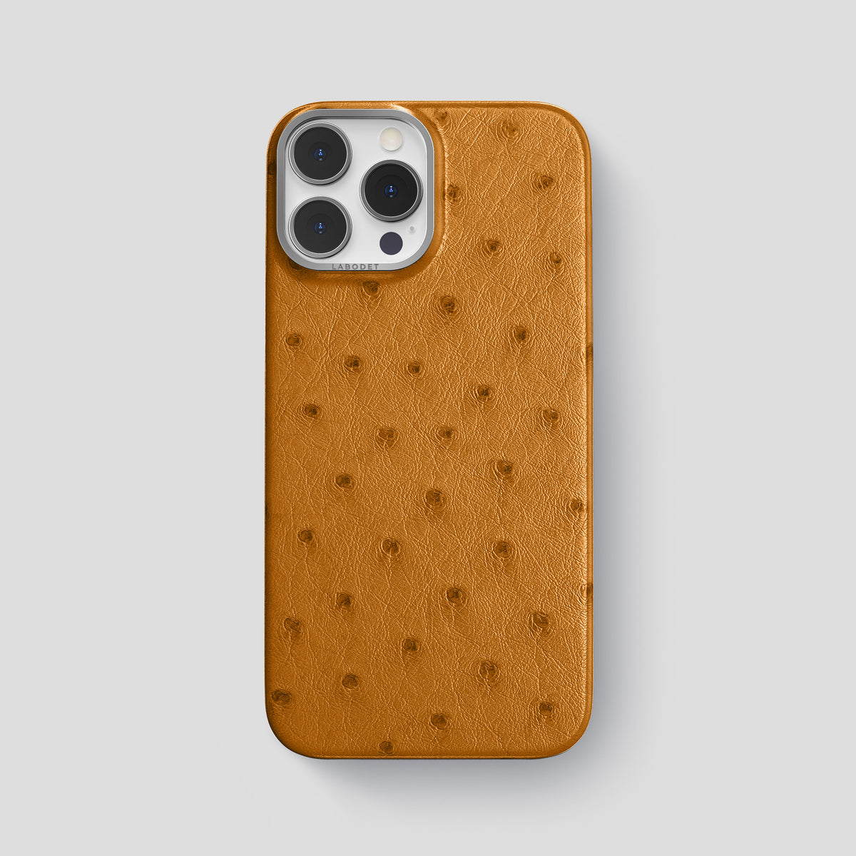 Chestnut iPhone 15 Pro Max Classic Case Ostrich with Steel Metal -1 | Chestnut-Steel