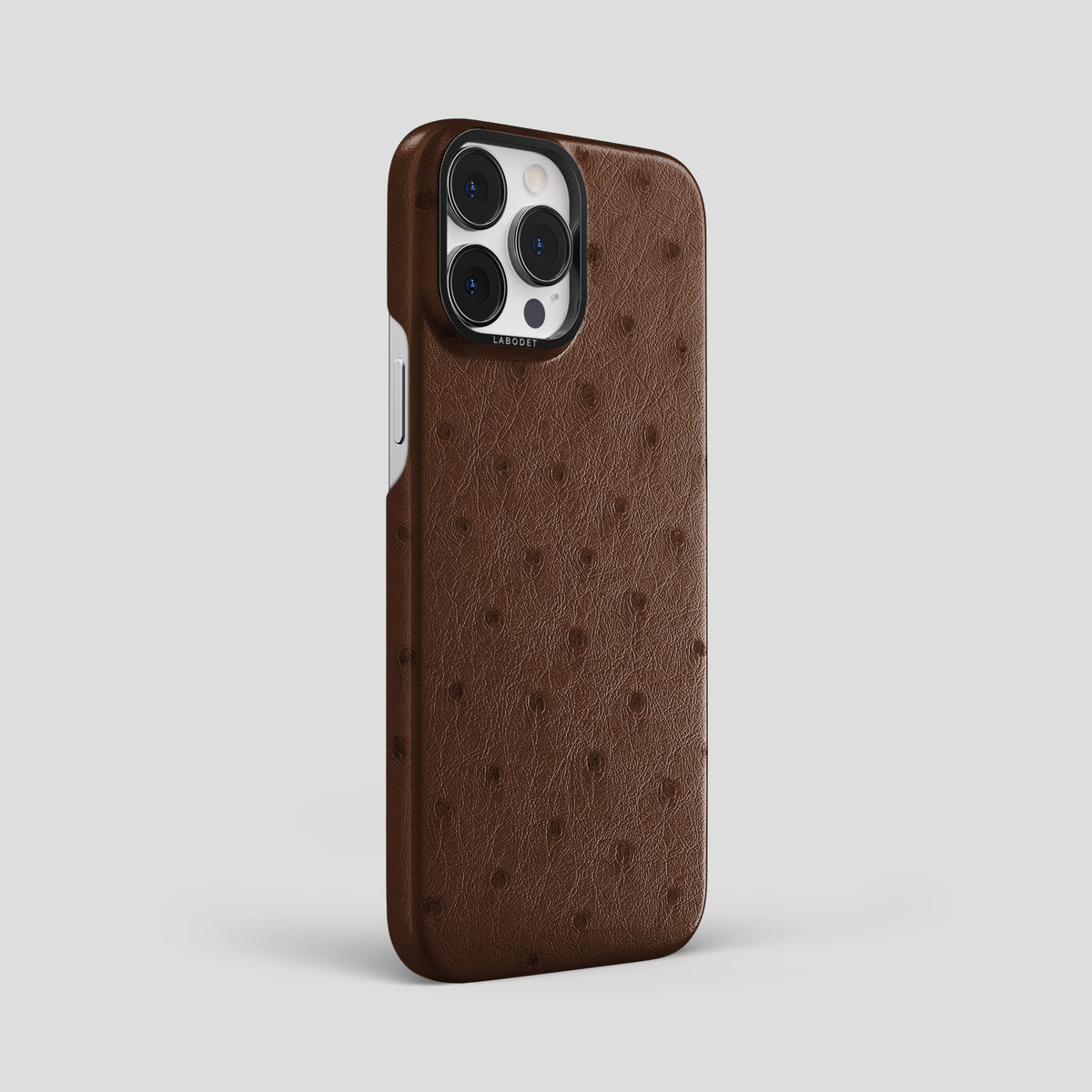 Chocolate iPhone 15 Pro Max Classic Case Ostrich with Black Metal -2 | Chocolate-Black