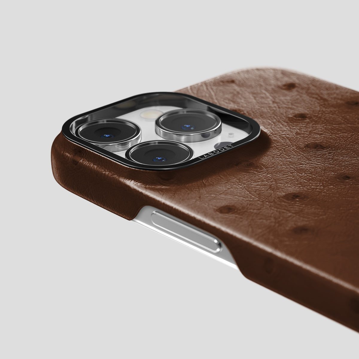 Chocolate iPhone 15 Pro Max Classic Case Ostrich with Black Metal -5 | Chocolate-Black