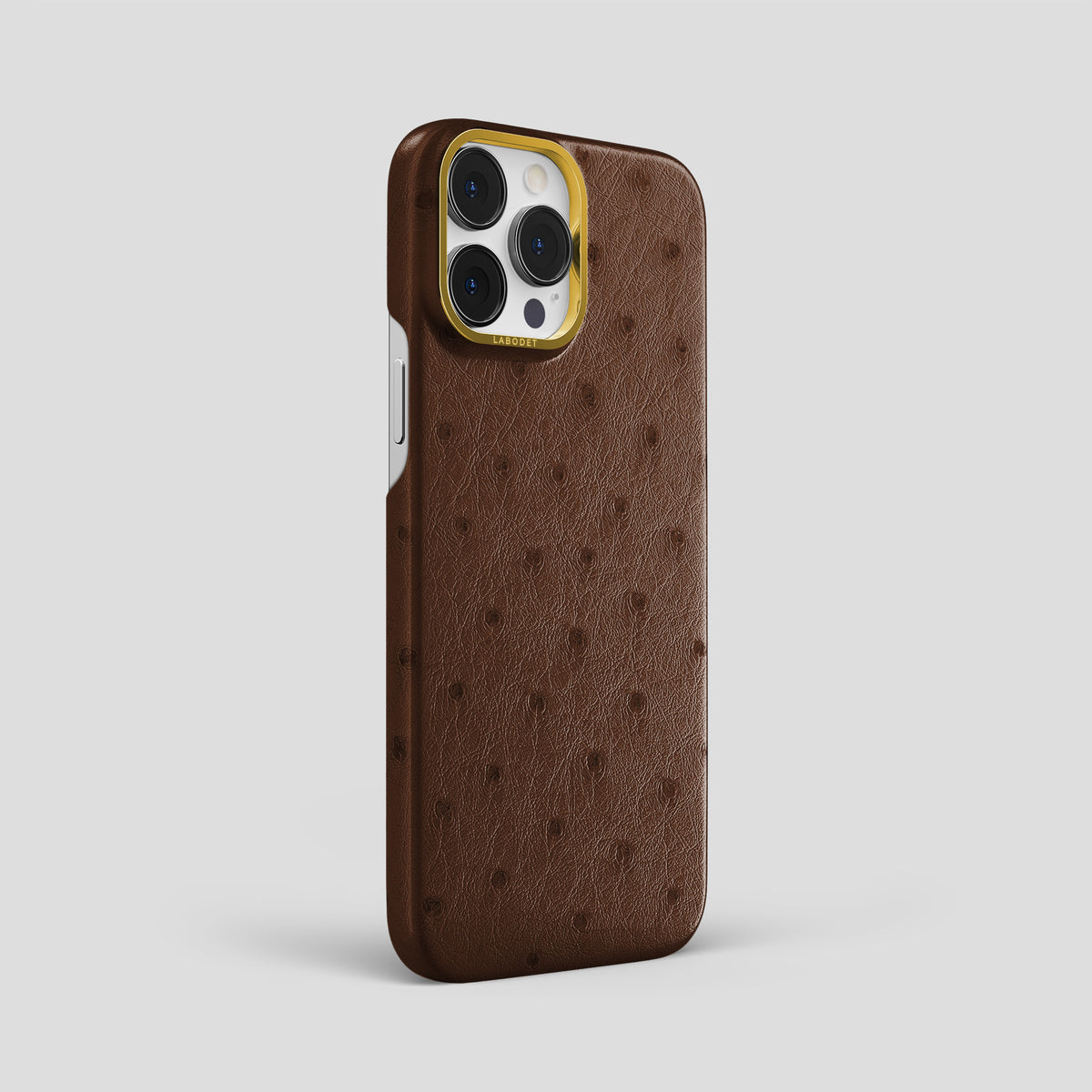 Chocolate iPhone 15 Pro Max Classic Case Ostrich with Gold Metal -2 | Chocolate-Gold