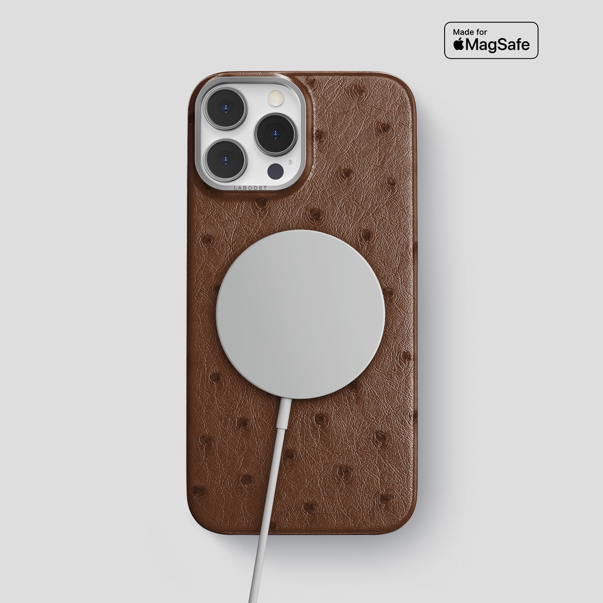 Chocolate iPhone 15 Pro Max Classic Case Ostrich with Steel Metal -4 | Chocolate-Steel