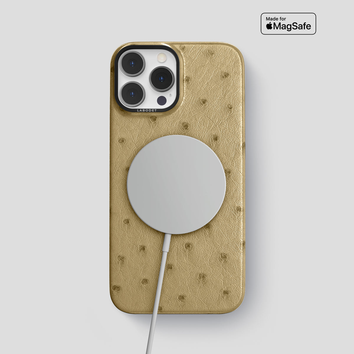 Desert-Sand iPhone 15 Pro Max Classic Case Ostrich with Black Metal -4 | Desert-Sand-Black