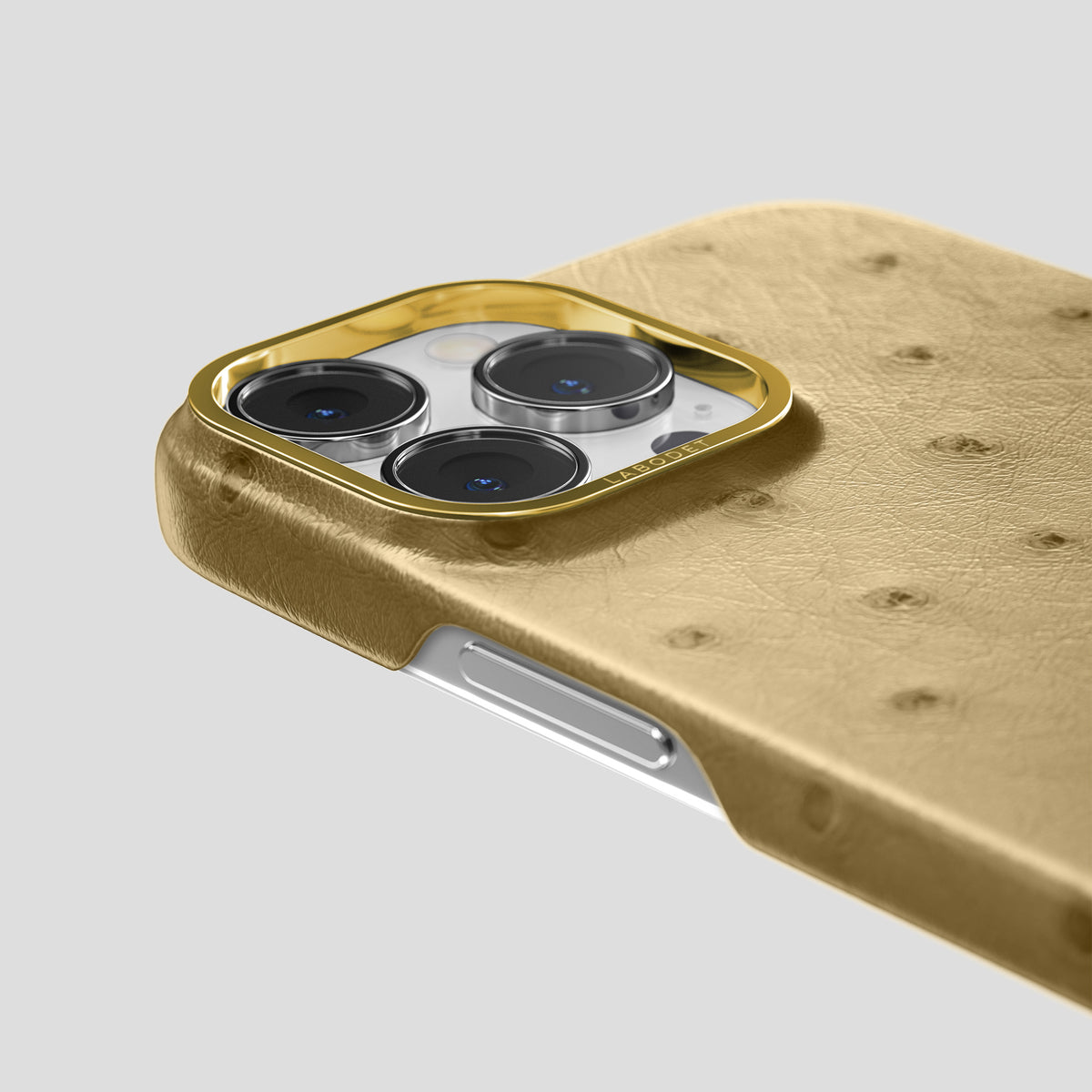 Desert-Sand iPhone 15 Pro Max Classic Case Ostrich with Gold Metal -5 | Desert-Sand-Gold
