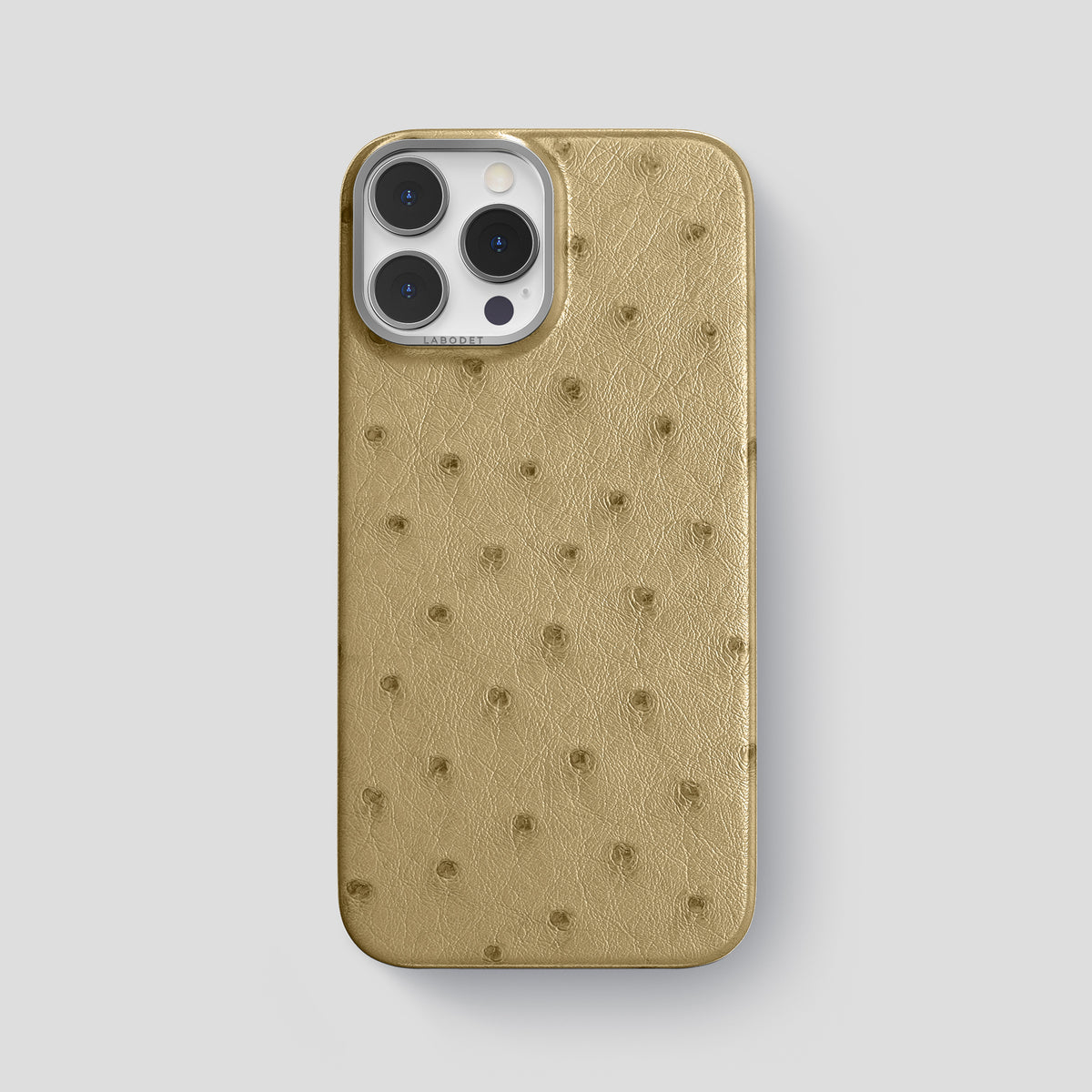 Desert-Sand iPhone 15 Pro Max Classic Case Ostrich with Steel Metal -1 | Desert-Sand-Steel