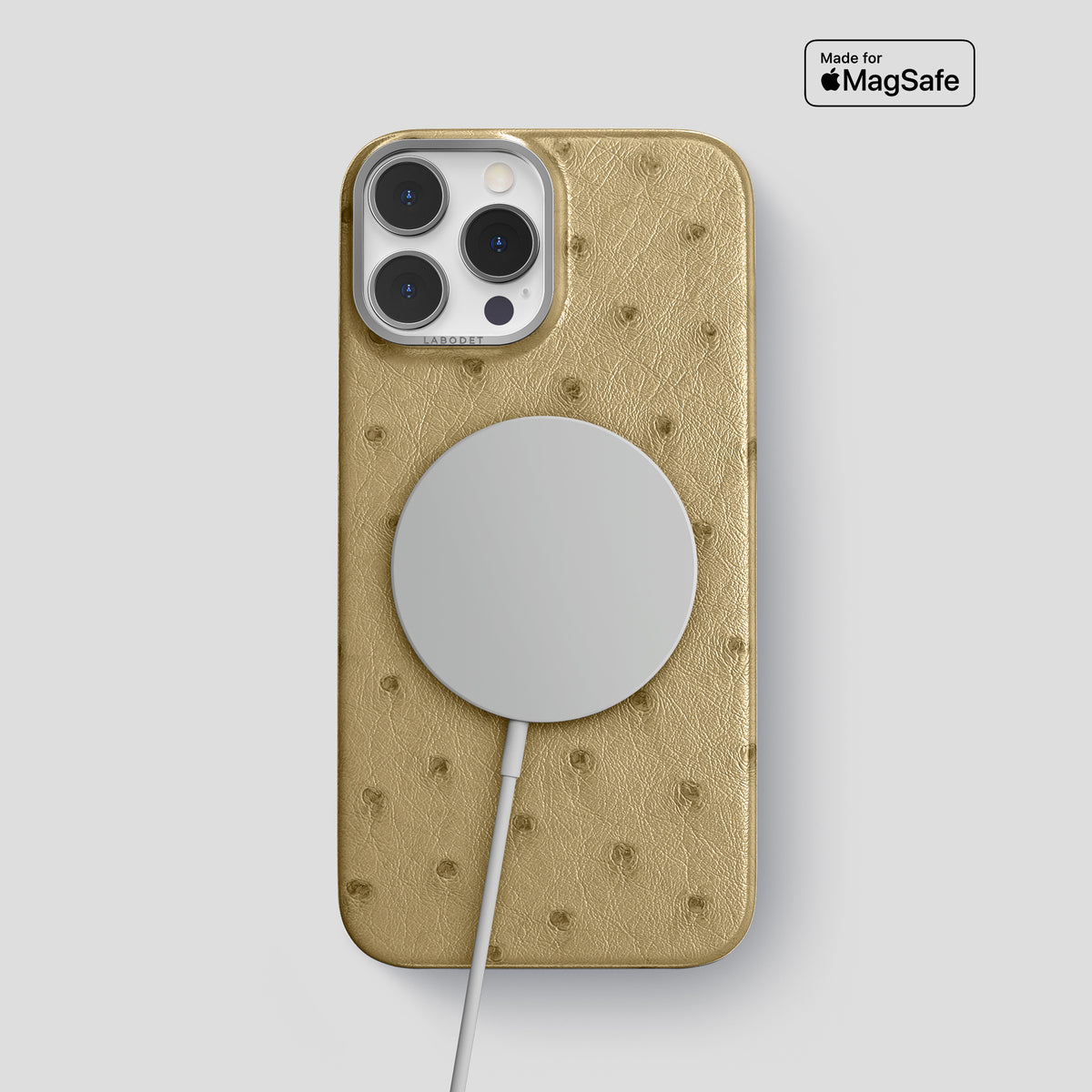 Desert-Sand iPhone 15 Pro Max Classic Case Ostrich with Steel Metal -4 | Desert-Sand-Steel