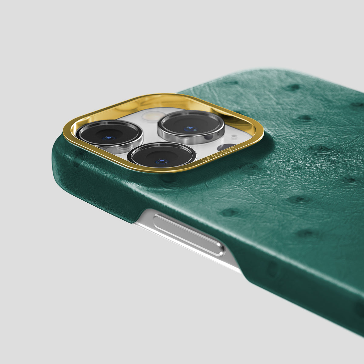 Forest-Green iPhone 15 Pro Max Classic Case Ostrich with Gold Metal -5 | Forest-Green-Gold