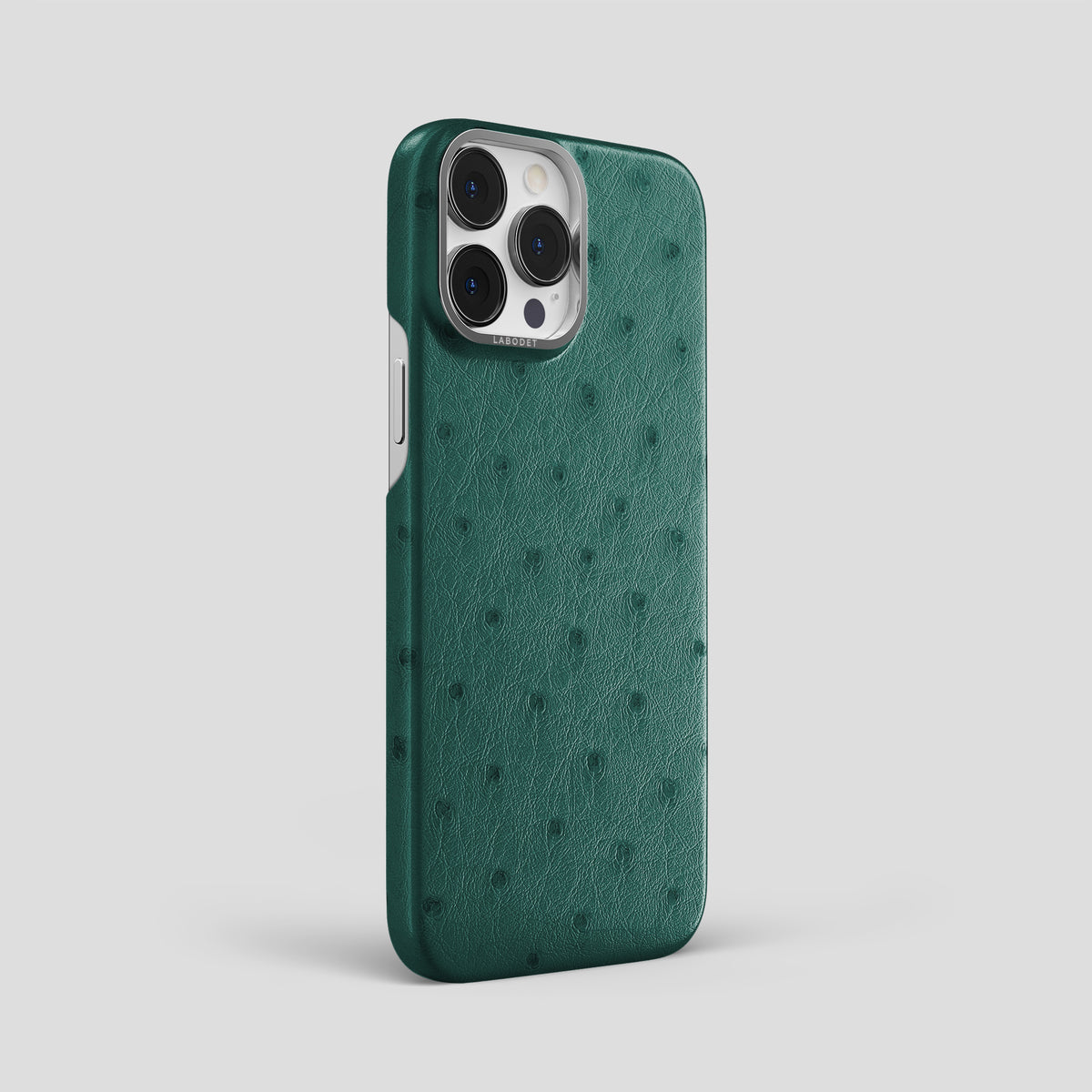 Forest-Green iPhone 15 Pro Max Classic Case Ostrich with Steel Metal -2 | Forest-Green-Steel