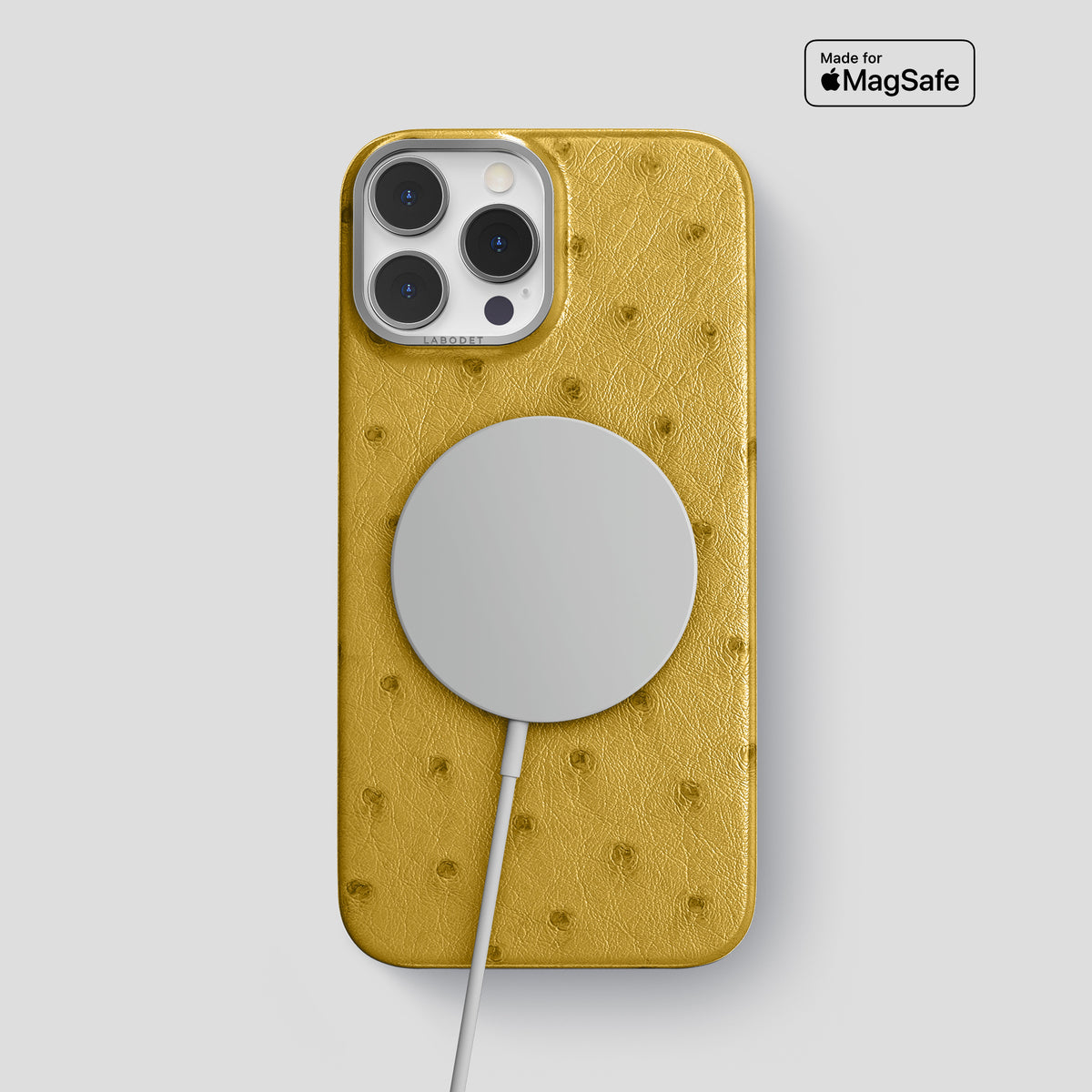 Gold iPhone 15 Pro Max Classic Case Ostrich with Steel Metal -4 | Gold-Steel