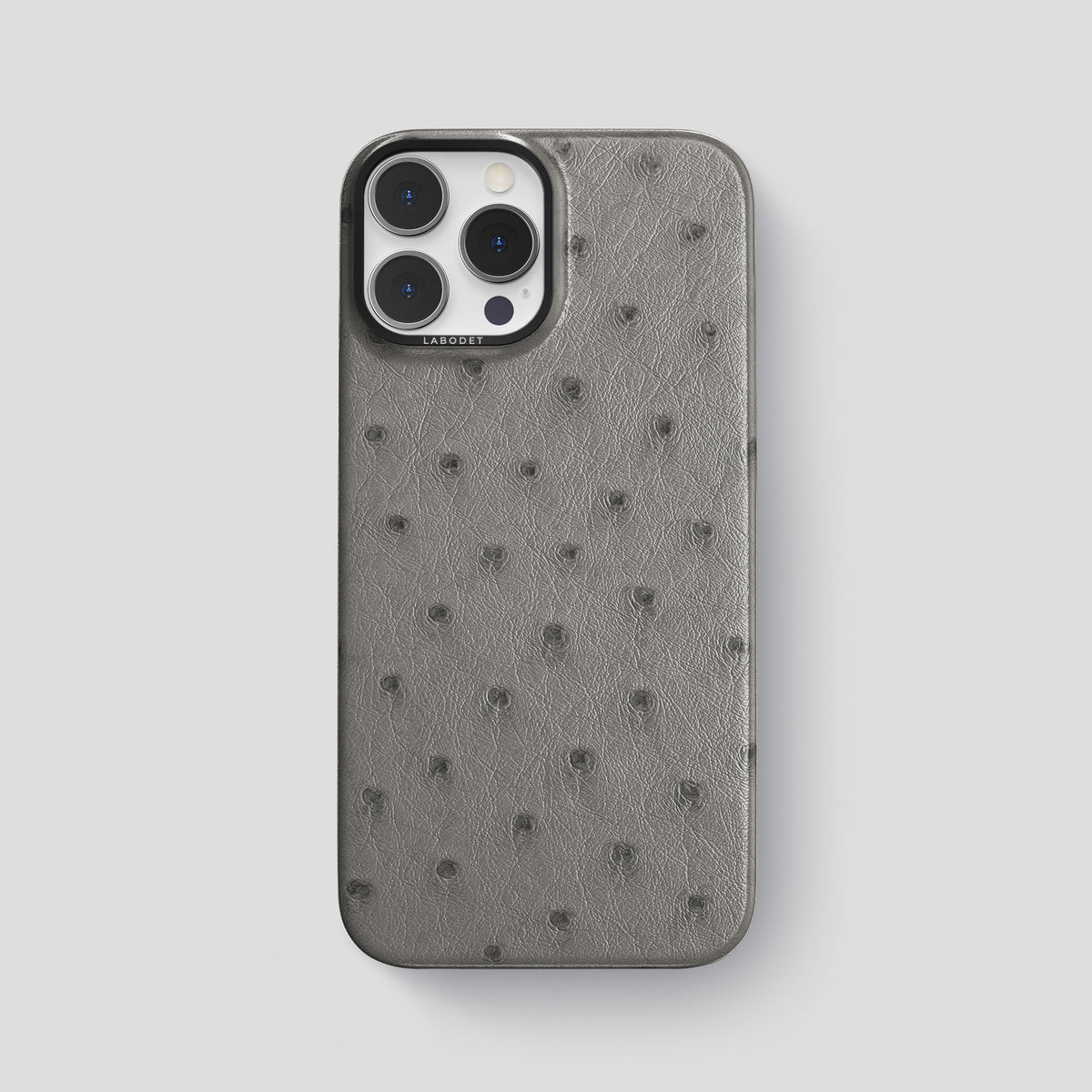 Grey iPhone 15 Pro Max Classic Case Ostrich with Black Metal -1 | Grey-Black