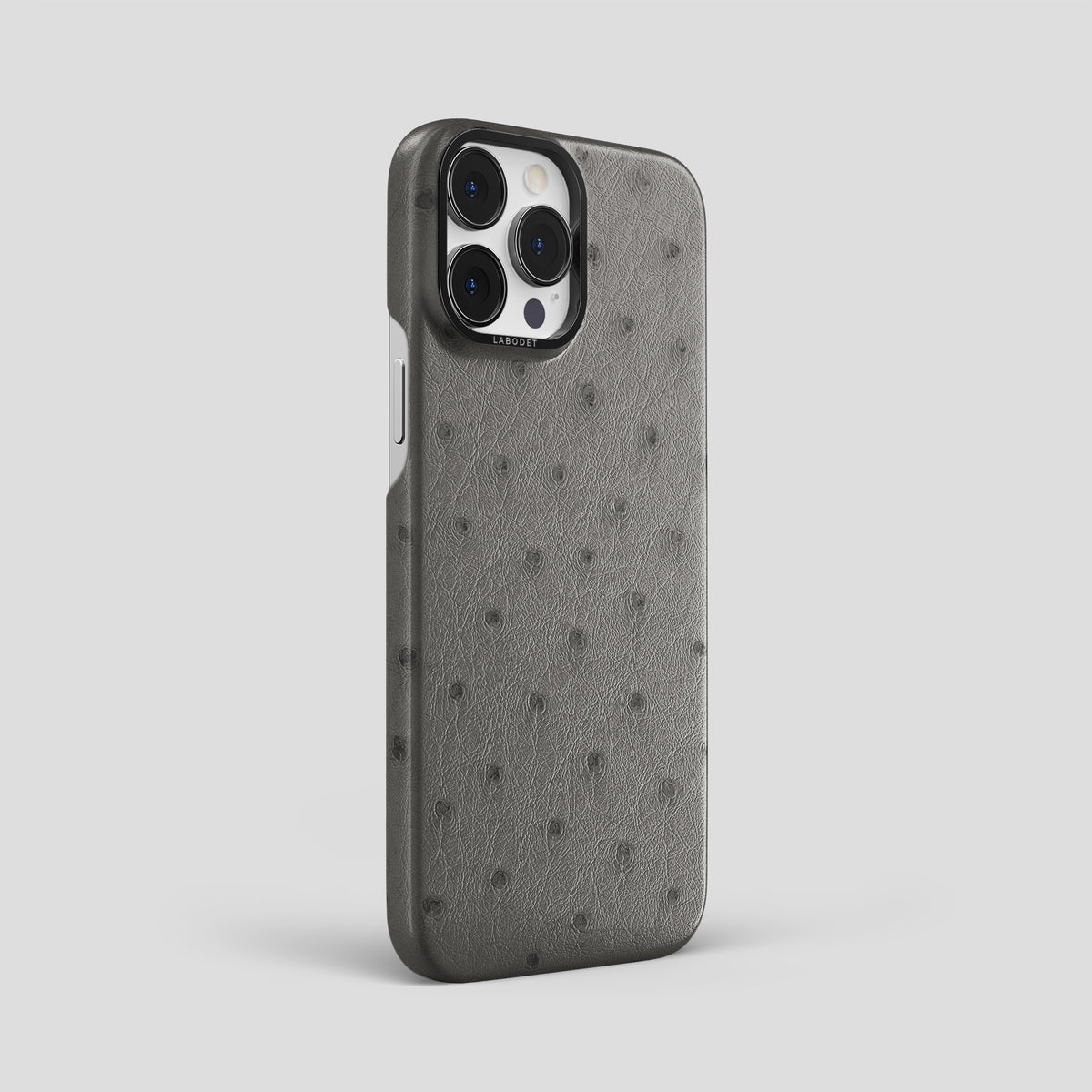 Grey iPhone 15 Pro Max Classic Case Ostrich with Black Metal -2 | Grey-Black