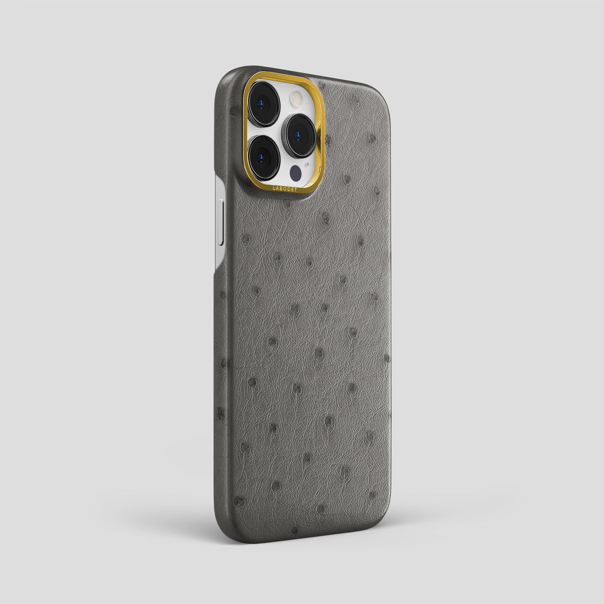 Grey iPhone 15 Pro Max Classic Case Ostrich with Gold Metal -2 | Grey-Gold