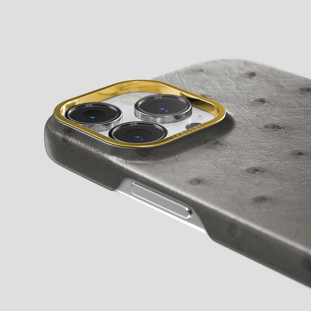 Grey iPhone 15 Pro Max Classic Case Ostrich with Gold Metal -5 | Grey-Gold