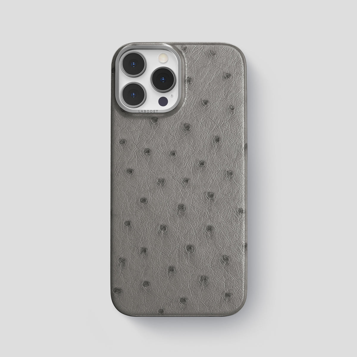 Grey iPhone 15 Pro Max Classic Case Ostrich with Steel Metal -1 | Grey-Steel