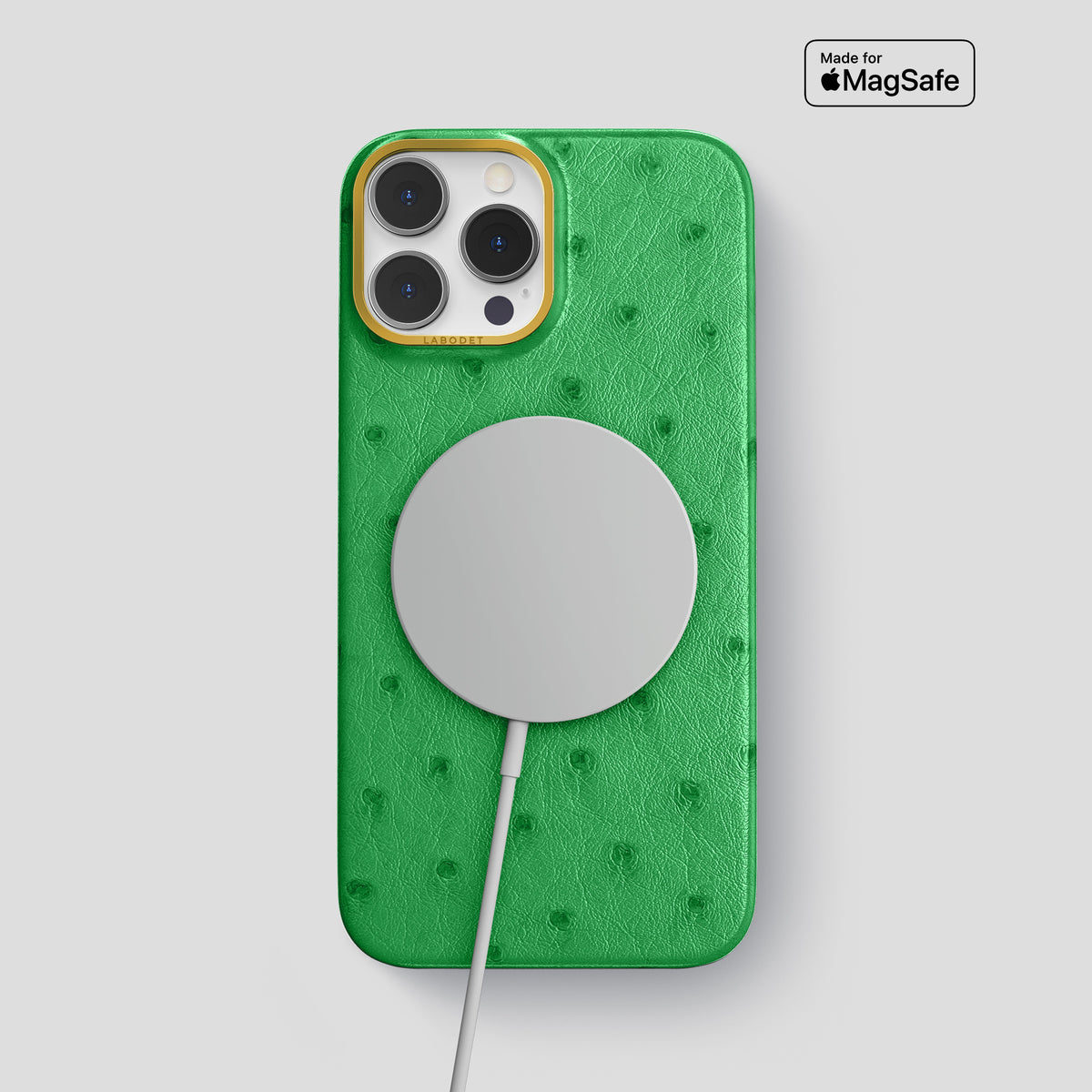 Kentucky Green iPhone 15 Pro Max Classic Case Ostrich with Gold Metal -4 | Kentucky-Green-Gold
