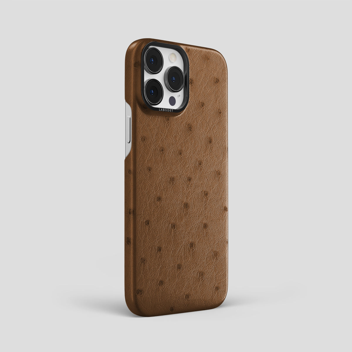 Medium-Brown iPhone 15 Pro Max Classic Case Ostrich with Black Metal -2 | Medium-Brown-Black