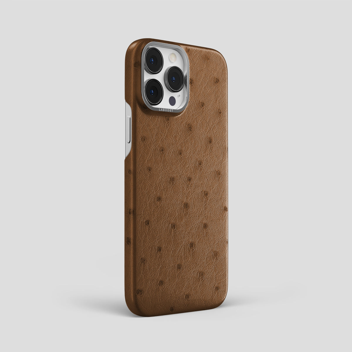 Medium-Brown iPhone 15 Pro Max Classic Case Ostrich with Steel Metal -2 | Medium-Brown-Steel