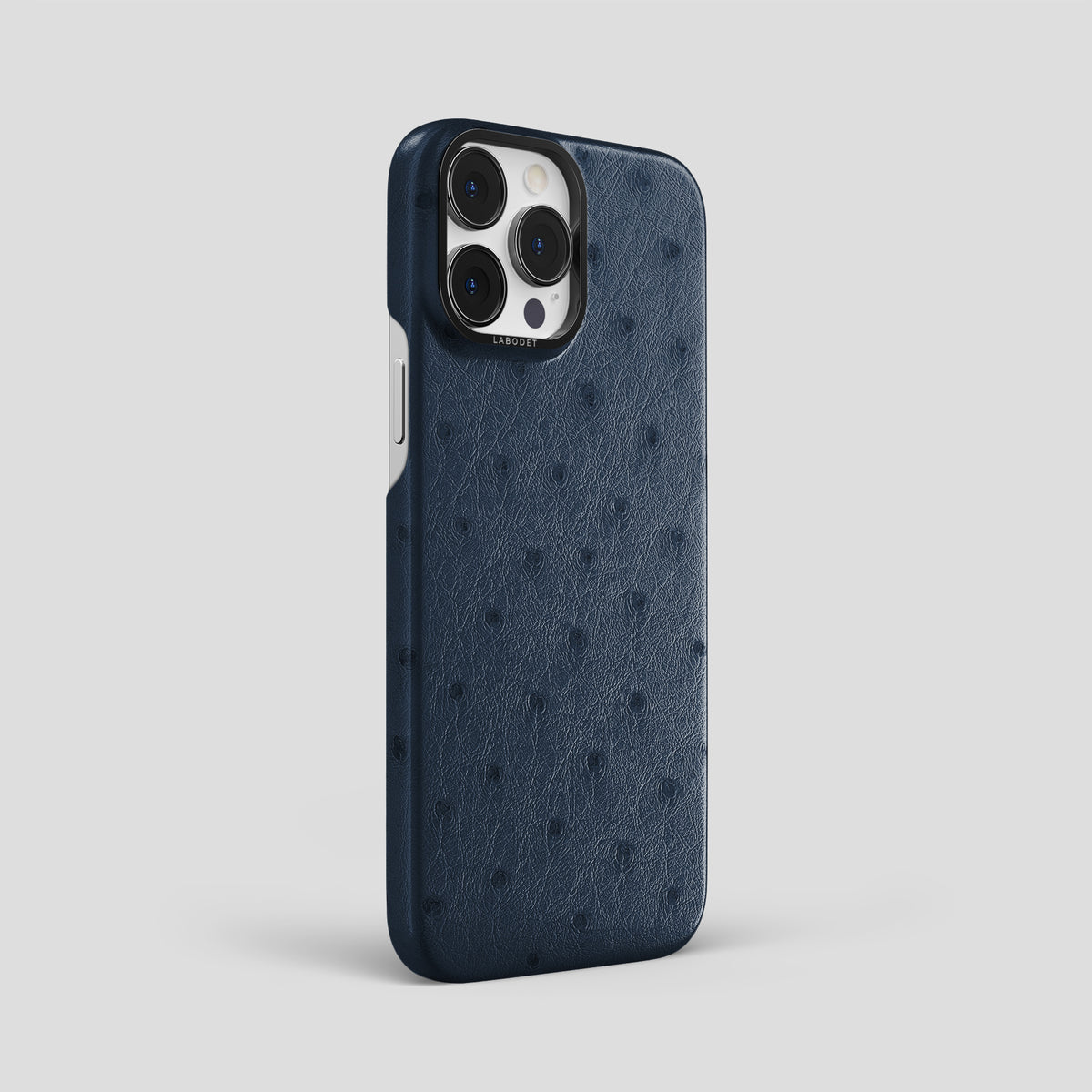 Navy-Blue iPhone 15 Pro Max Classic Case Ostrich with Black Metal -2 | Navy-Blue-Black