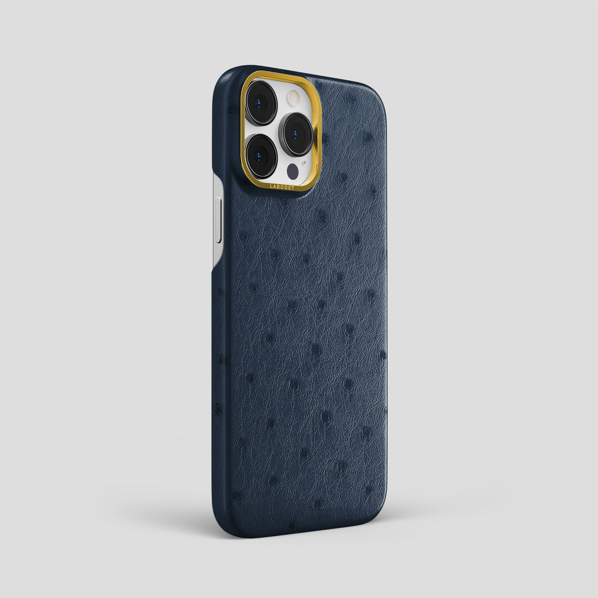 Navy-Blue iPhone 15 Pro Max Classic Case Ostrich with Gold Metal -2 | Navy-Blue-Gold