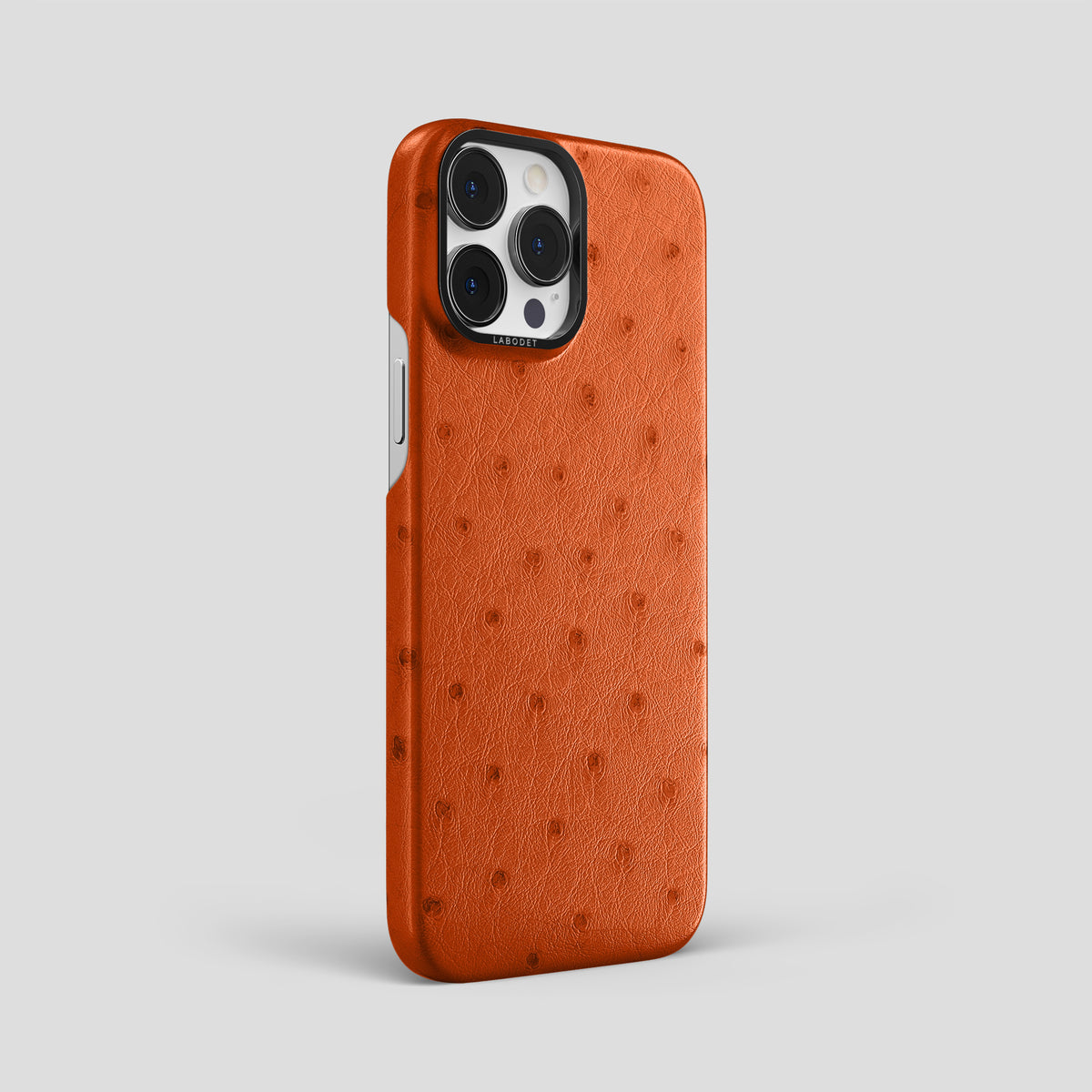 Orange iPhone 15 Pro Max Classic Case Ostrich with Black Metal -2 | Orange-Black