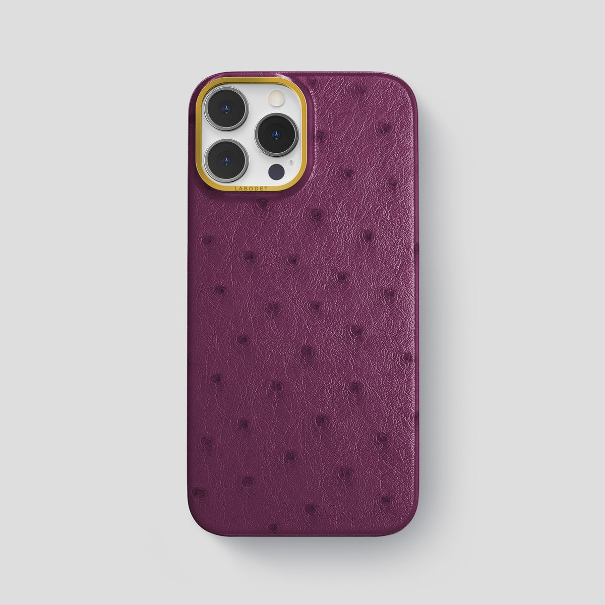 Purple iPhone 15 Pro Max Classic Case Ostrich with Gold Metal -1 | Purple-Gold