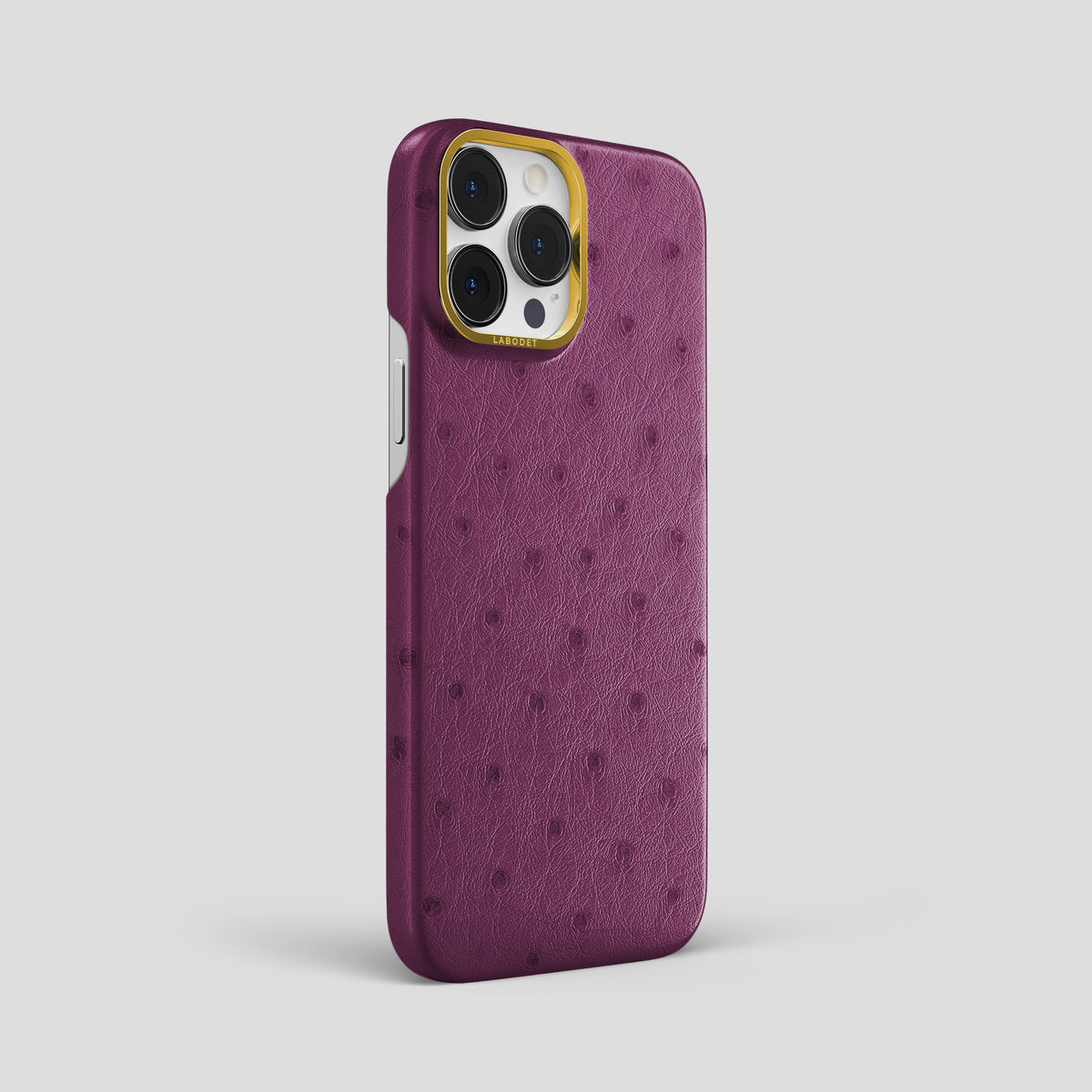 Purple iPhone 15 Pro Max Classic Case Ostrich with Gold Metal -2 | Purple-Gold