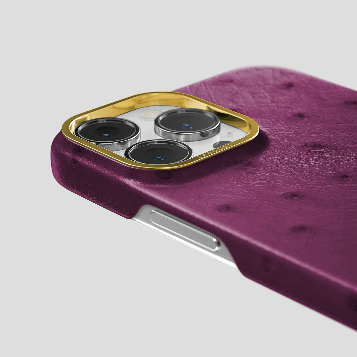 Purple iPhone 15 Pro Max Classic Case Ostrich with Gold Metal -5 | Purple-Gold