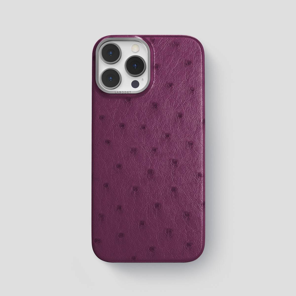 Purple iPhone 15 Pro Max Classic Case Ostrich with Steel Metal -1 | Purple-Steel