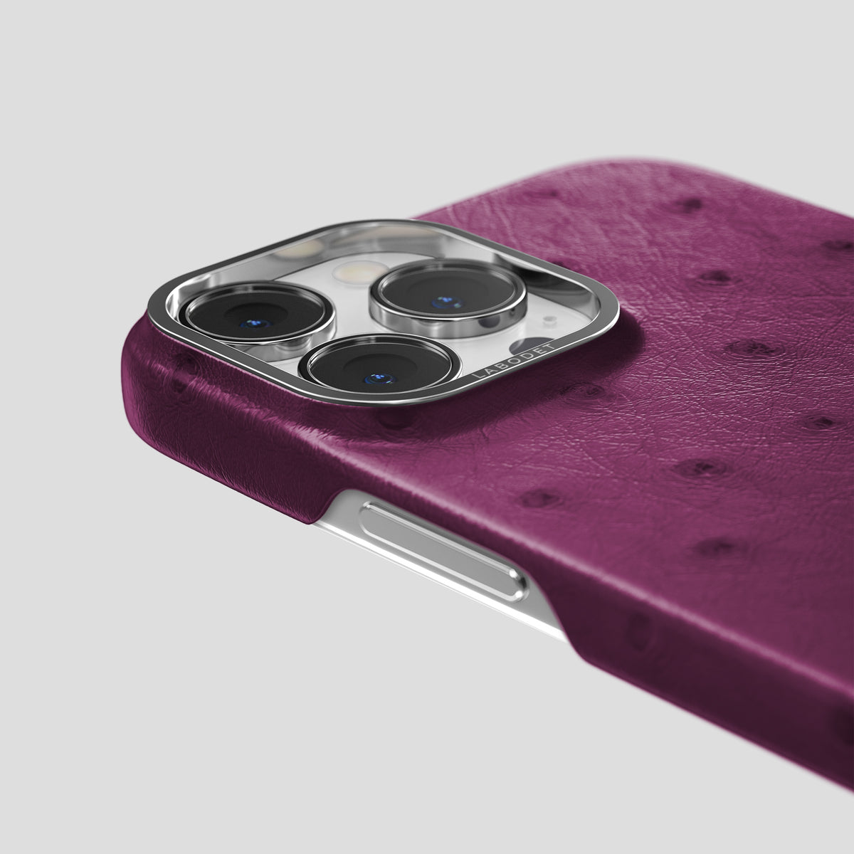 Purple iPhone 15 Pro Max Classic Case Ostrich with Steel Metal -5 | Purple-Steel