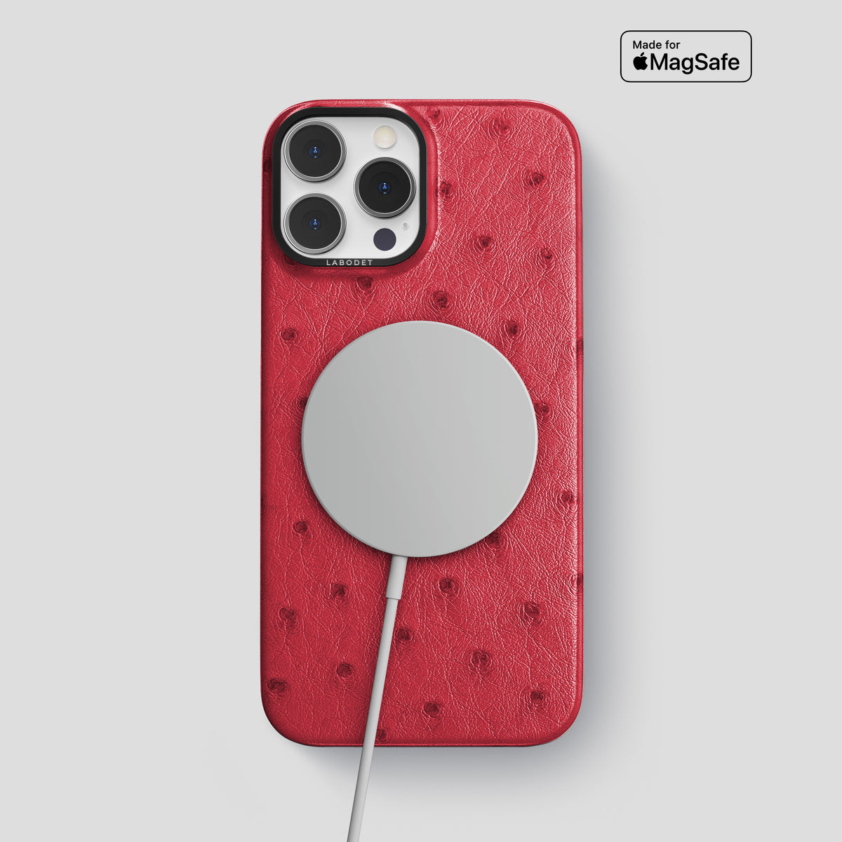 Red iPhone 15 Pro Max Classic Case Ostrich with Black Metal -4 | Red-Black