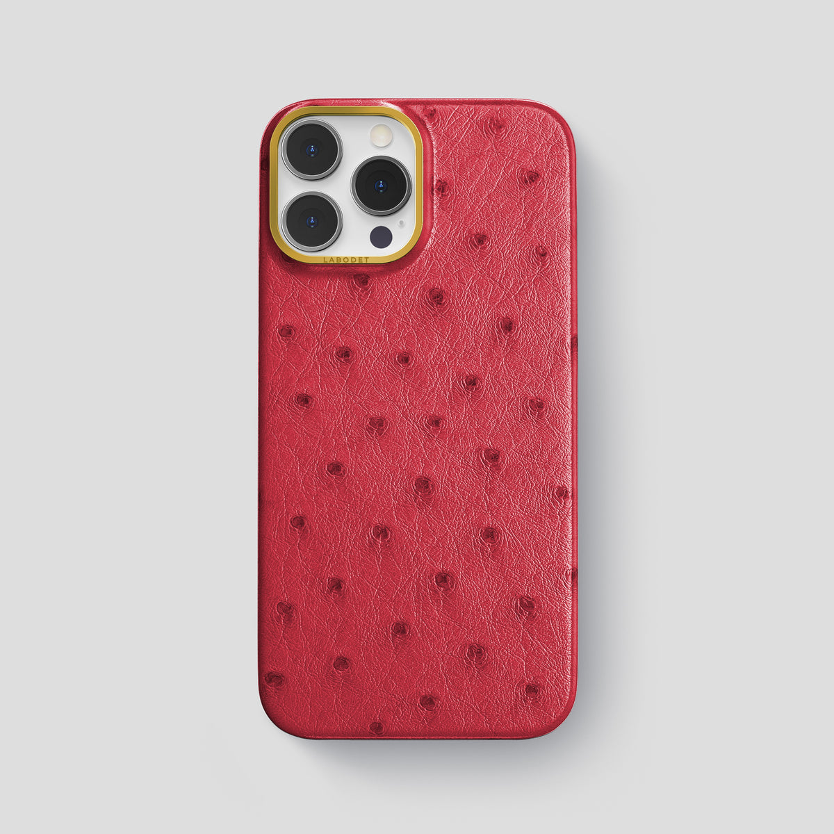 Red iPhone 15 Pro Max Classic Case Ostrich with Gold Metal -1 | Red-Gold