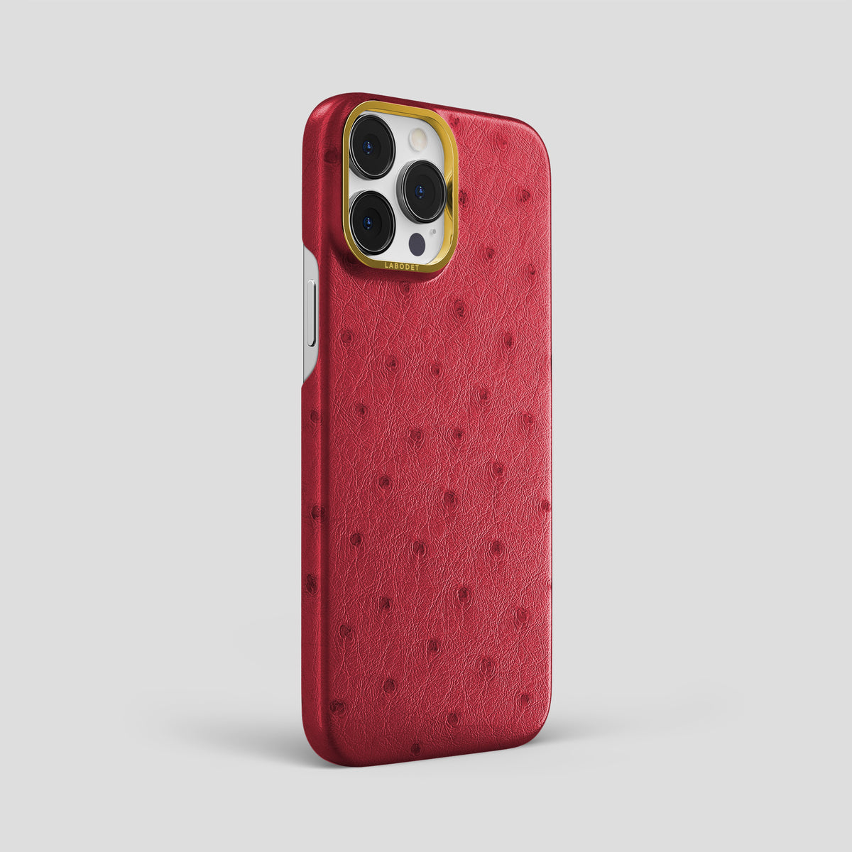 Red iPhone 15 Pro Max Classic Case Ostrich with Gold Metal -2 | Red-Gold