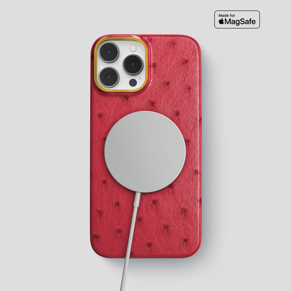 Red iPhone 15 Pro Max Classic Case Ostrich with Gold Metal -4 | Red-Gold