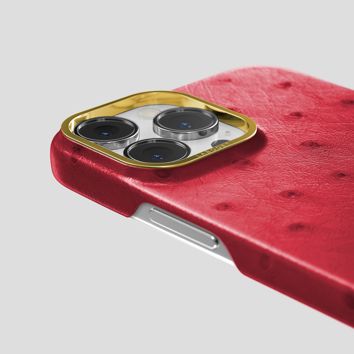 Red iPhone 15 Pro Max Classic Case Ostrich with Gold Metal -5 | Red-Gold