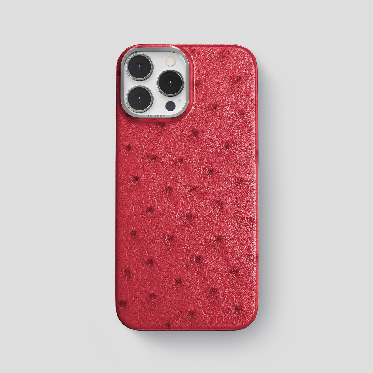 Red iPhone 15 Pro Max Classic Case Ostrich with Steel Metal -1 | Red-Steel
