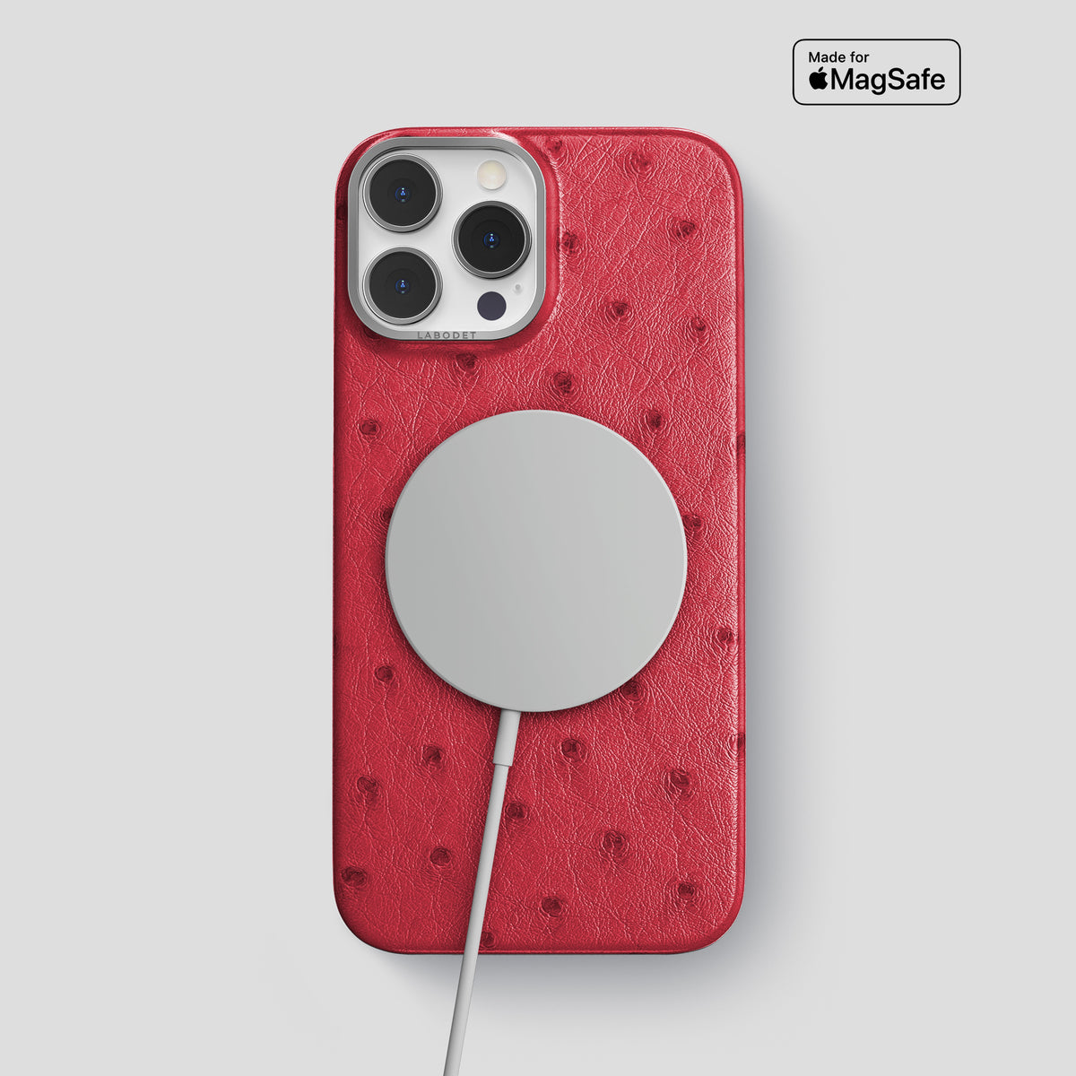 Red iPhone 15 Pro Max Classic Case Ostrich with Steel Metal -4 | Red-Steel